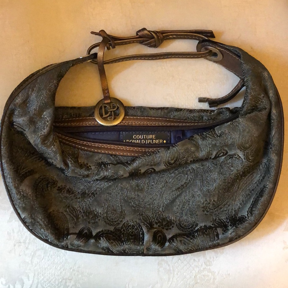 Couture Donald J Pliner jacquard/leather hobo EUC